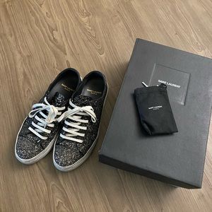 Authentic Saint Laurent Bedford Sneaker in Black Glitter (75% NEW)